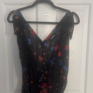 The Kooples Black Floral High-Low Dress with Red and Blue Flowers